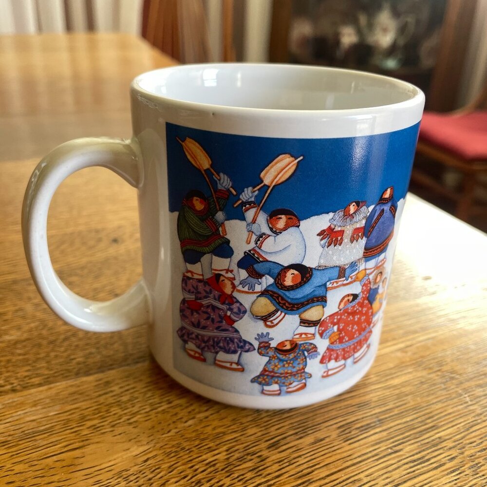Artist Barbara LaVallee Inuit Winter Scene Blanket Toss Sled Coffee Cup Mug